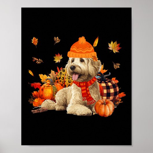 Goldendoodle Dog Fall Scarf Leopard Pumpkins Autum Poster (Vorne)