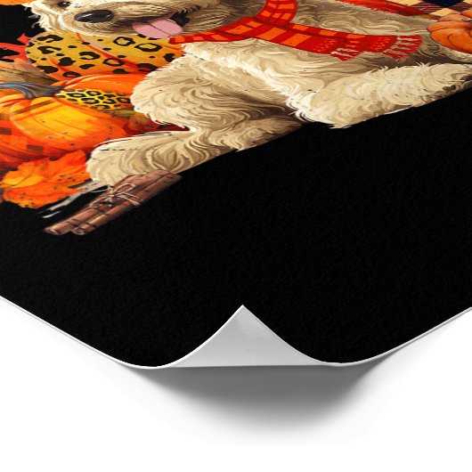 Goldendoodle Dog Fall Scarf Leopard Pumpkins Autum Poster (Ecke)