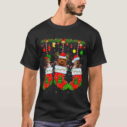 Goldendoodle Dog In Christmas Socks Funny Pet Dog  T-Shirt (Vorderseite)