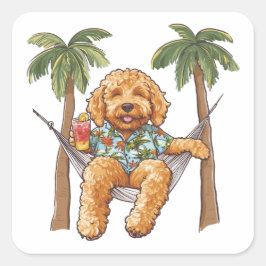 Goldendoodle Dog In Hawaiian Top Quadratischer Aufkleber
