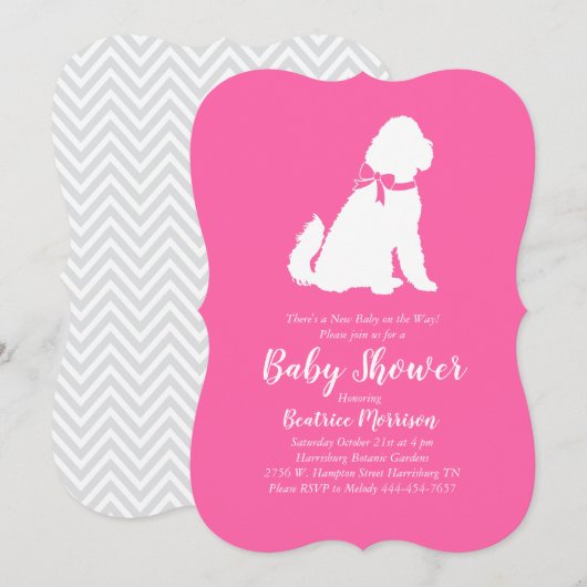Goldendoodle Dog Kinderdusche Pink Girl Einladung (Vorne/Hinten)