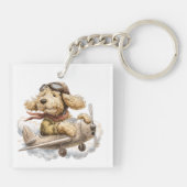 Goldendoodle Dog Pilot Airplane Schlüsselanhänger (Rückseite)
