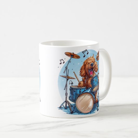 Goldendoodle Dog Playing Drums Kaffeetasse (VorderseiteRechts)