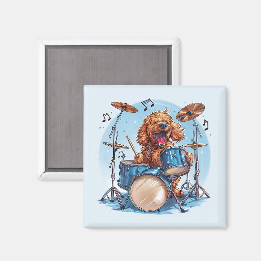 Goldendoodle Dog Playing Drums Magnet (Vorderseite/Rückseite)