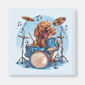 Goldendoodle Dog Playing Drums Magnet (Vorne)