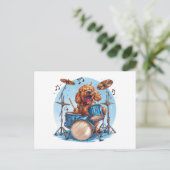 Goldendoodle Dog Playing Drums Postkarte (Stehend Vorderseite)