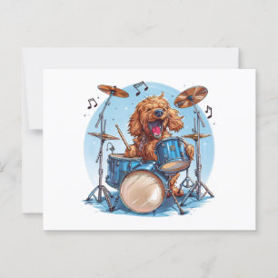 Goldendoodle Dog Playing Drums Postkarte
