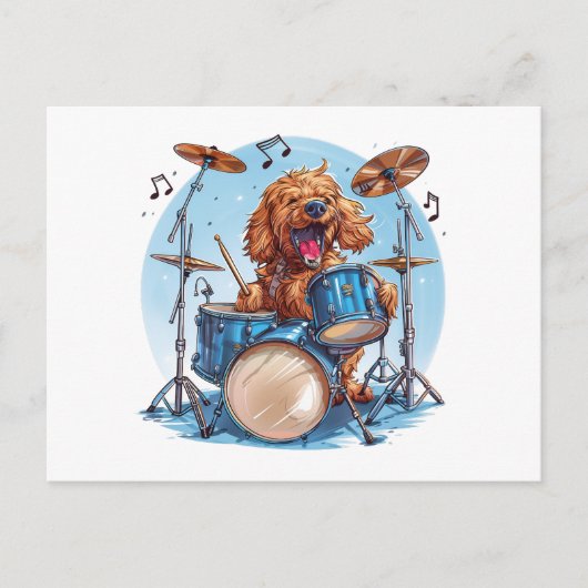 Goldendoodle Dog Playing Drums Postkarte (Vorderseite)