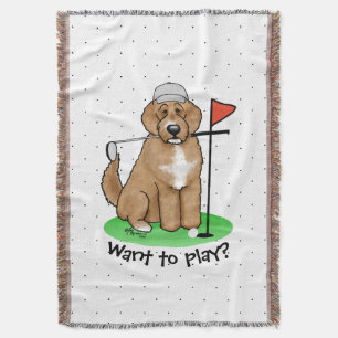 Goldendoodle Dog Playing Golf (Red whmk2) Niedlich Decke