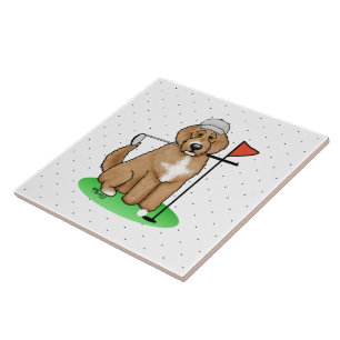 Goldendoodle Dog Playing Golf (Red whmk2) Niedlich Fliese