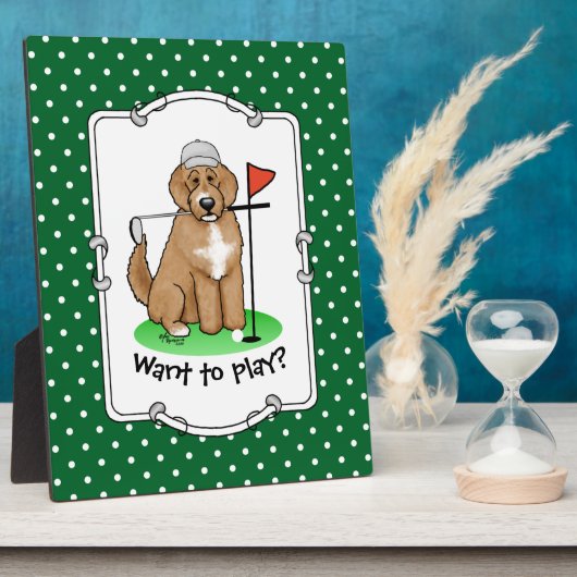Goldendoodle Dog Playing Golf (Red whmk2) Niedlich Fotoplatte (Seite)