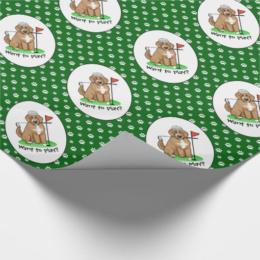 Goldendoodle Dog Playing Golf (Red whmk2) Niedlich Geschenkpapier (Ecke)