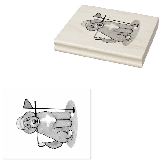 Goldendoodle Dog Playing Golf (Red whmk2) Niedlich Gummistempel (Stempel)