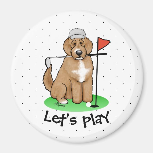 Goldendoodle Dog Playing Golf (Red whmk2) Niedlich Magnet (Vorne)