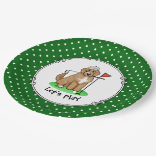 Goldendoodle Dog Playing Golf (Red whmk2) Niedlich Pappteller