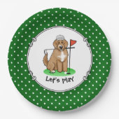 Goldendoodle Dog Playing Golf (Red whmk2) Niedlich Pappteller (Vorderseite)