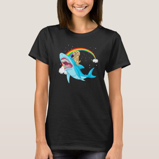Goldendoodle Dog Riding Cute Shark Girls Rainbow P T-Shirt (Vorderseite)