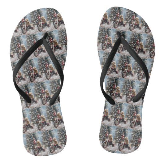 Goldendoodle Dog Riding Motorrad Weihnachten Badesandalen (Fußbett)