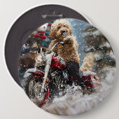 Goldendoodle Dog Riding Motorrad Weihnachten Button (Vorne & Hinten)