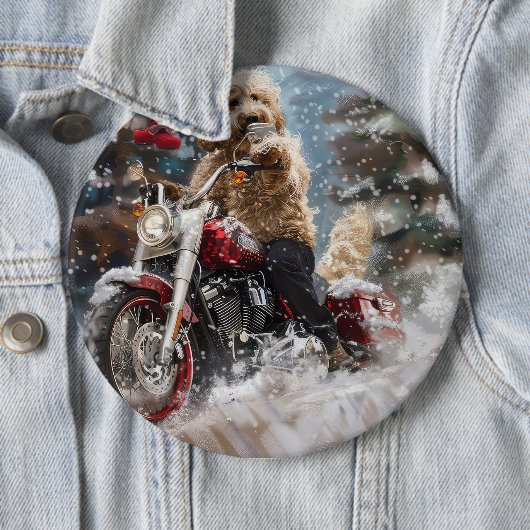 Goldendoodle Dog Riding Motorrad Weihnachten Button (Beispiel)