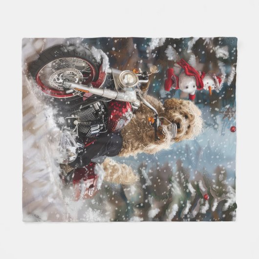 Goldendoodle Dog Riding Motorrad Weihnachten Fleecedecke (Vorderseite (Horizontal))