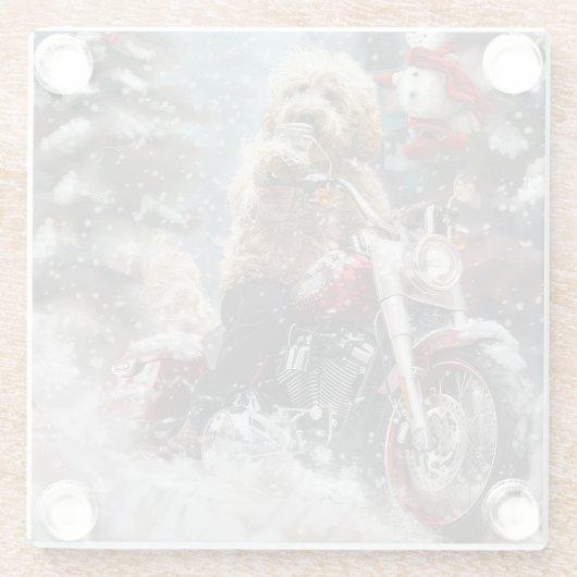 Goldendoodle Dog Riding Motorrad Weihnachten Glasuntersetzer (Rückseite)