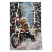 Goldendoodle Dog Riding Motorrad Weihnachten Mittlere Geschenktüte (Vorderseite)