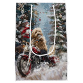 Goldendoodle Dog Riding Motorrad Weihnachten Mittlere Geschenktüte (Rückseite)