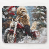Goldendoodle Dog Riding Motorrad Weihnachten Mousepad (Vorne)