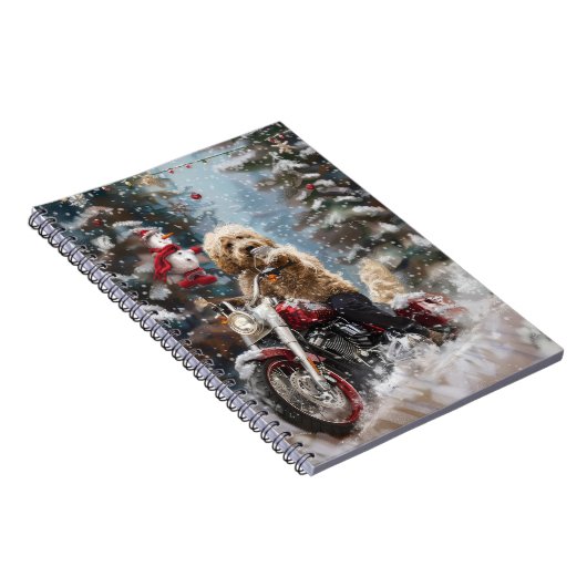 Goldendoodle Dog Riding Motorrad Weihnachten Notizblock (Rechte Seite)