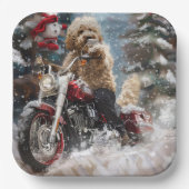 Goldendoodle Dog Riding Motorrad Weihnachten Pappteller (Vorderseite)
