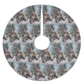 Goldendoodle Dog Riding Motorrad Weihnachten Polyester Weihnachtsbaumdecke (Vorderseite)