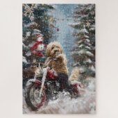 Goldendoodle Dog Riding Motorrad Weihnachten Puzzle (Vertikal)