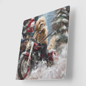 Goldendoodle Dog Riding Motorrad Weihnachten Quadratische Wanduhr (Winkel)