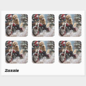Goldendoodle Dog Riding Motorrad Weihnachten Quadratischer Aufkleber (Blatt)