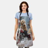 Goldendoodle Dog Riding Motorrad Weihnachten Schürze (Getragen)