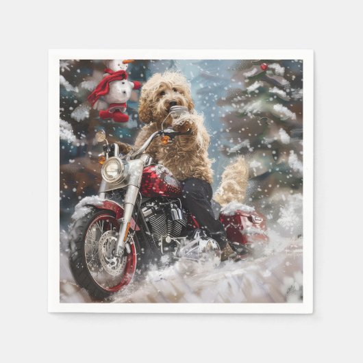 Goldendoodle Dog Riding Motorrad Weihnachten Serviette (Vorderseite)