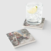 Goldendoodle Dog Riding Motorrad Weihnachten Steinuntersetzer (Seitenansicht)