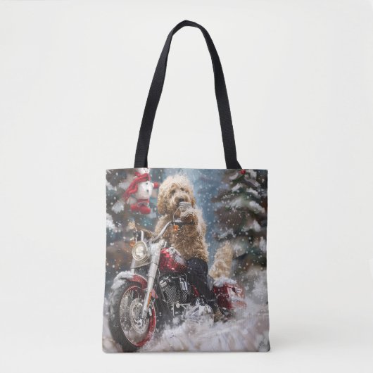Goldendoodle Dog Riding Motorrad Weihnachten Tasche (Vorderseite)