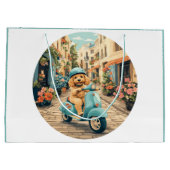 Goldendoodle Dog Riding Scooter European Streets Große Geschenktüte (Rückseite)