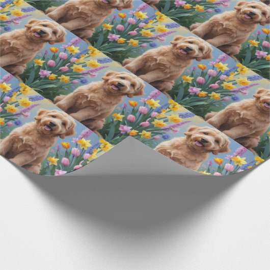 Goldendoodle Dog Spring Blumen Malerei Geschenkpapier (Ecke)