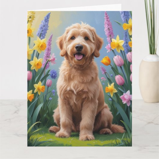 Goldendoodle Dog Spring Blumen Malerei Karte (Vorderseite)