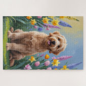 Goldendoodle Dog Spring Blumen Malerei Puzzle (Horizontal)