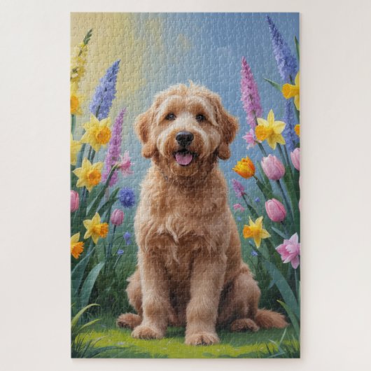Goldendoodle Dog Spring Blumen Malerei Puzzle (Vertikal)