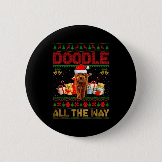 Goldendoodle Dog Ugly Christmas Sweaters Pet Dog L Button (Vorderseite)