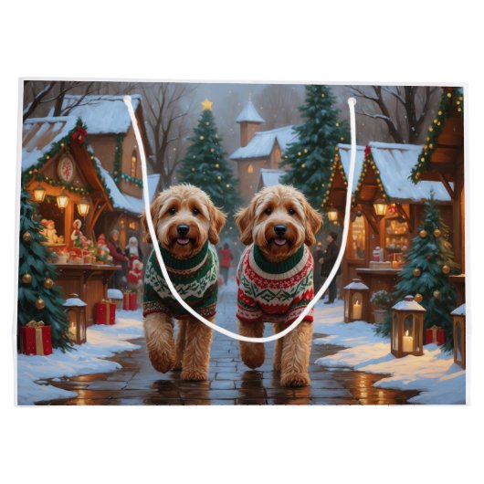 Goldendoodle Dogs Christmas Snow Holiday Große Geschenktüte (Rückseite)