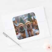 Goldendoodle Dogs Christmas Snow Holiday Quadratischer Aufkleber (Umschlag)
