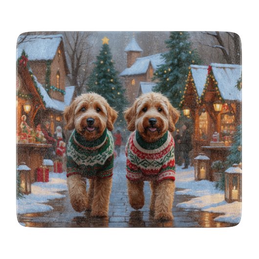 Goldendoodle Dogs Christmas Snow Holiday Schneidebrett (Vorderseite)
