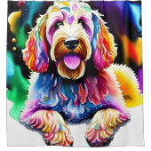 Goldendoodle Duschvorhang "Happy Dog" (Vorderseite)