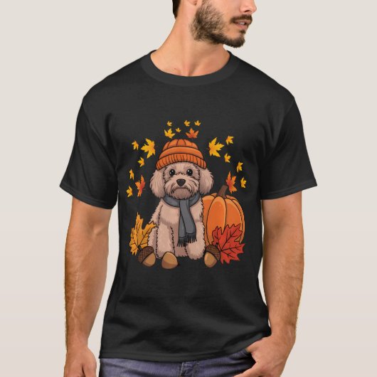 Goldendoodle Erntedank Pumpkin Dog Fall Leaf T-Shirt (Vorderseite)